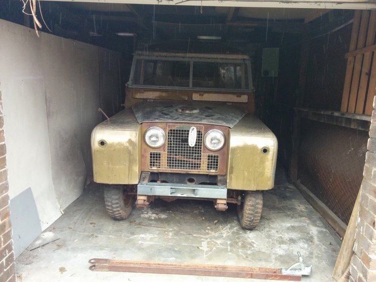 Land Rover in shed