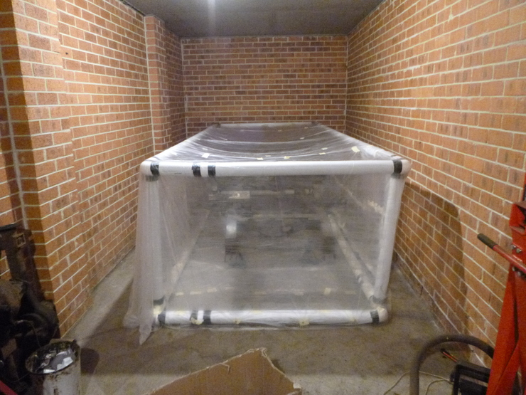Spray booth with plastic