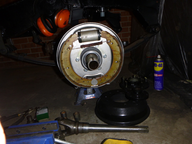 Front view of installed brake components