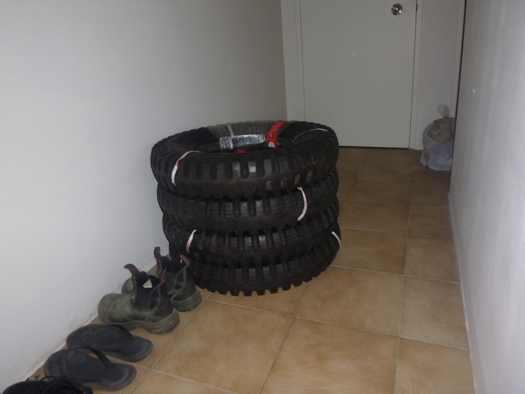 Pile of tyres indoors