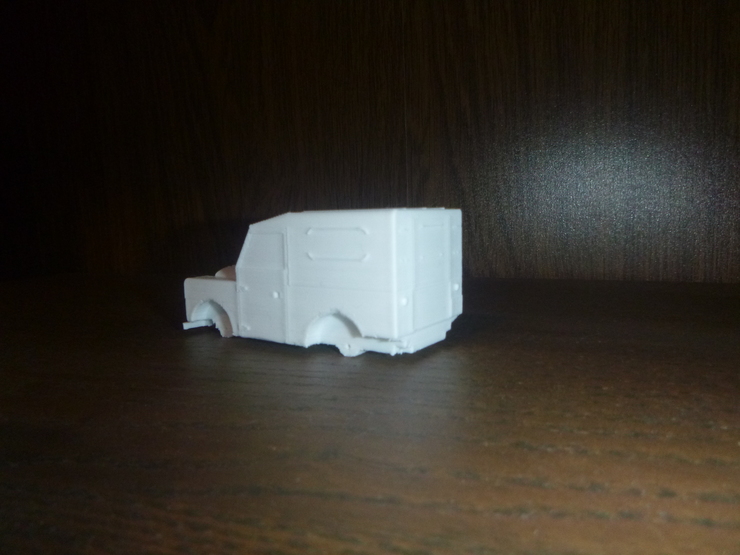 3D-printed Land Rover: rear oblique view