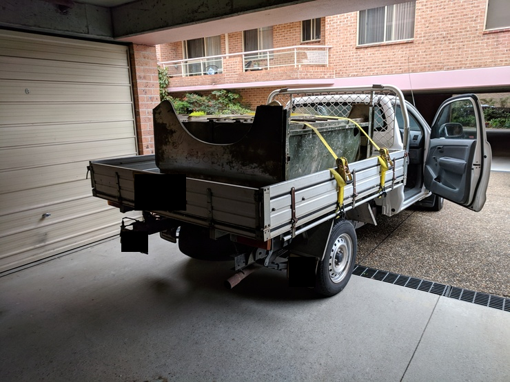 Rear tub tied down in ute tray